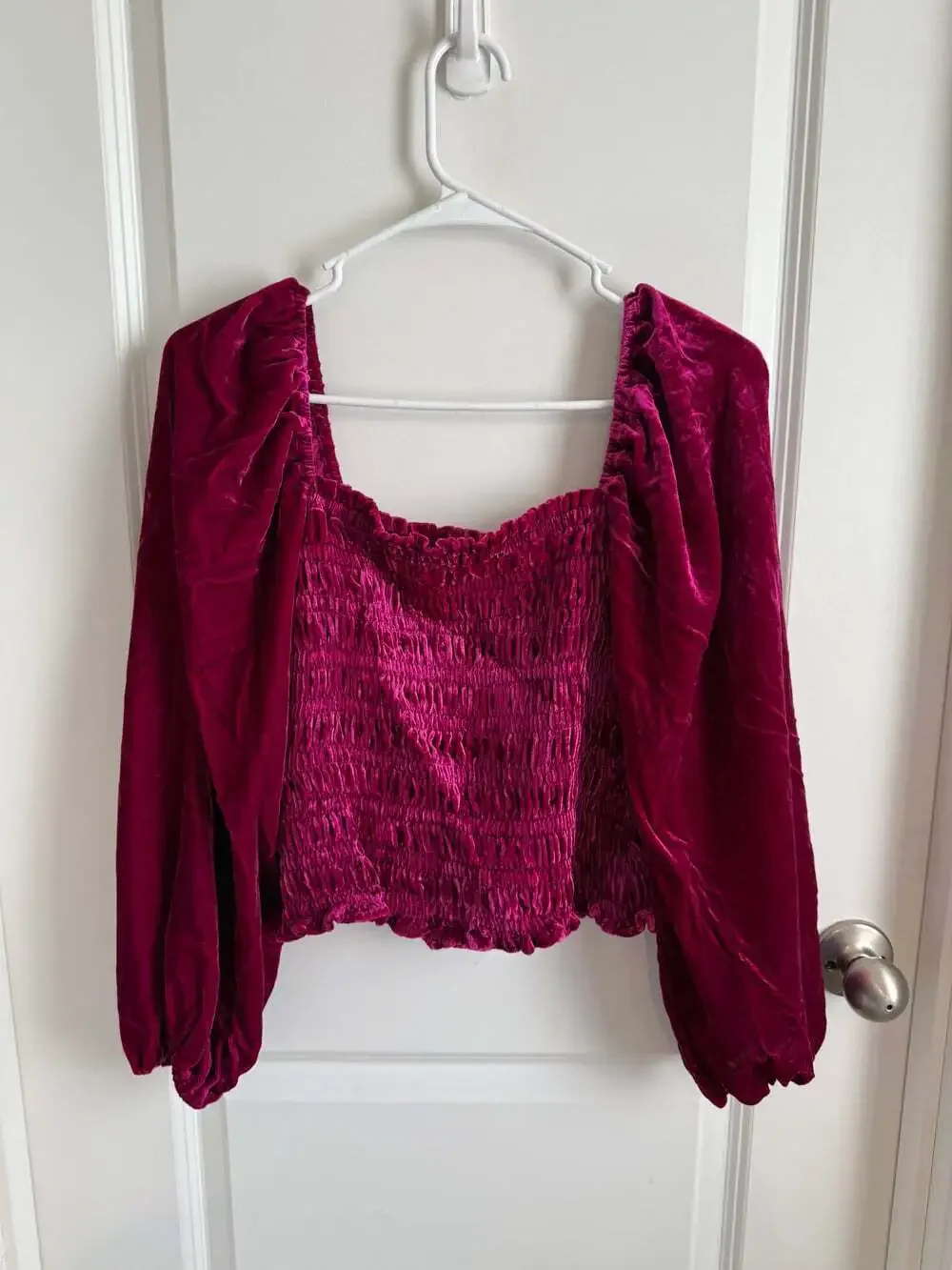Anthropologie Magenta Pink Puff Sleeved Velvet Blouse Size Small